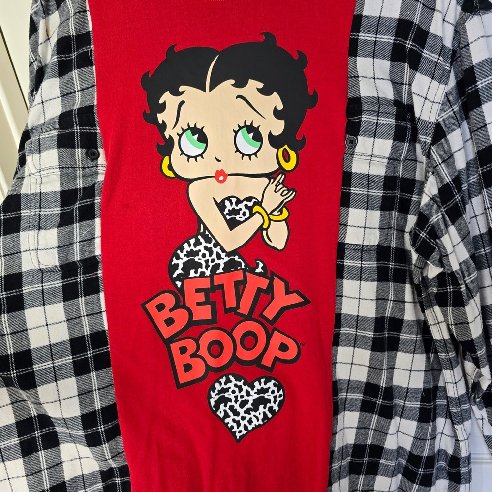 Upcycled Betty Boop red black white 2 sided‎ t-shirt flannels OS